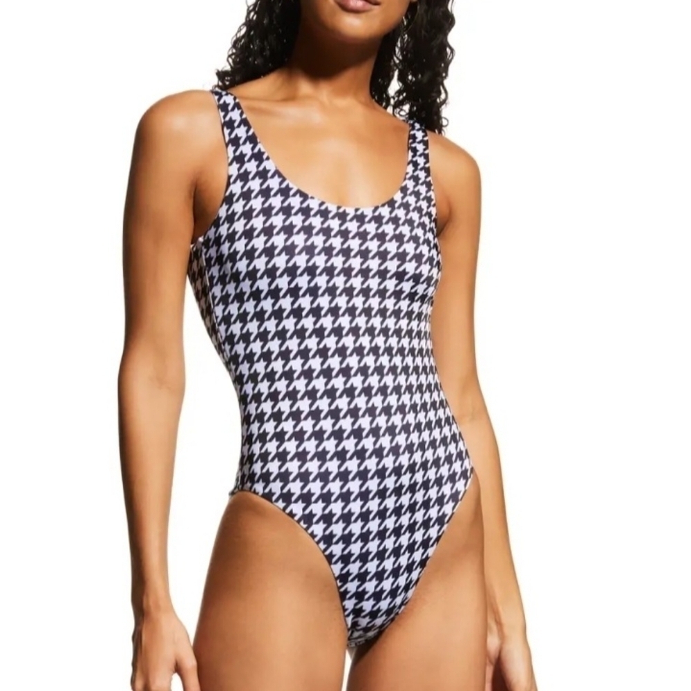 Terez Houndstooth One Piece Swimsuit NWT Black White Size Medium